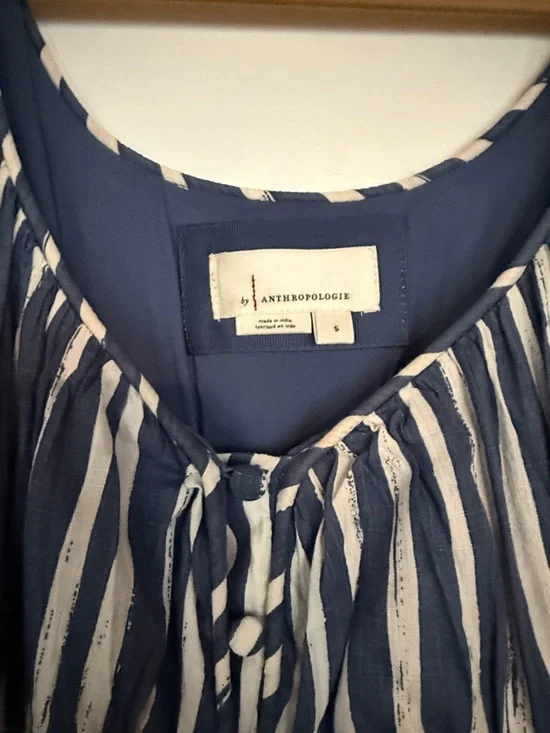 Anthropologie Navy and White Striped Button-Front Maxi Dress - Picture 4 of 10